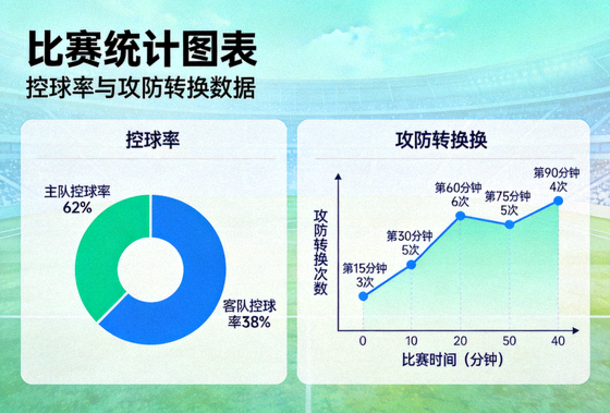 比赛统计图表展示控球率与攻防转换数据