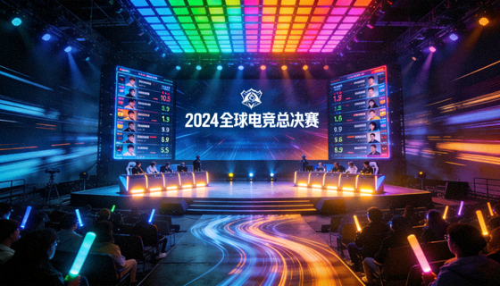 电竞赛事现场舞台灯光与比赛大屏画面
